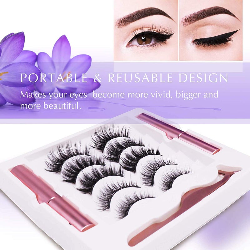 Arishine Magnetic Eyelashes with Applicator: 5 Pairs Reusable Natural & Glam Lashes, Lightweight Magnetic Liner, Beginner-Friendly, No Glue Needed, Waterproof & Cruelty-Free - Image 2